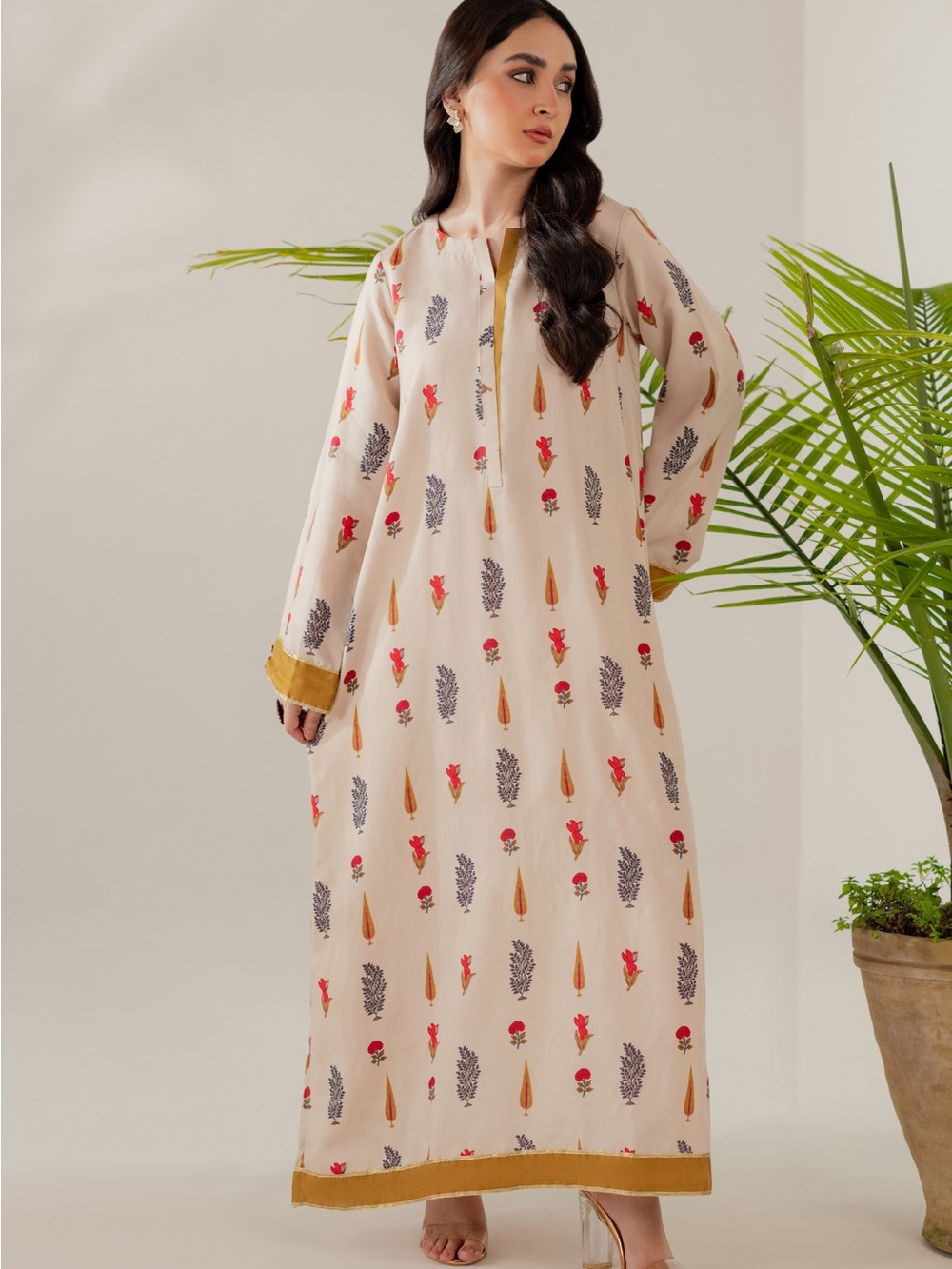 Kastoor Maxi Cotton Kurta Pant Set Floral Block Print Embroidered XXL New